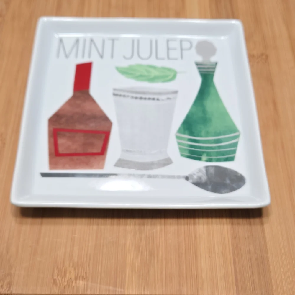Crate & Barrel Mint Julep Plate Trinket Dish Appetizer, recipe on back